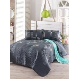 Eponj Home set cuvertura + 2 fete de perna, 65% bumbac/35% poliester, 220x240 cm + 2x60x60 cm, umplutura fibra 100%, lavabil 30°C, multicolor - Verificat A · Re-Bloom