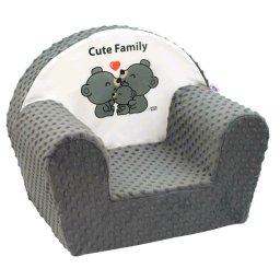 Fotoliu din burete, new baby, cute family, pentru copii, din tesatura minky, 9 luni - 5 ani, cu husa detasabila, gray