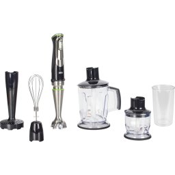 Blender de mana Braun MQ 9147X, 6 accesorii, 1200 W, recipieny 0.6L, Negru-Otel inoxidabil
