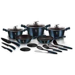 BERLINGER HAUS 17 piece cookware set BH/6164 Metallic Line Aquamarine Edition, navy blue metallic, aquamarine