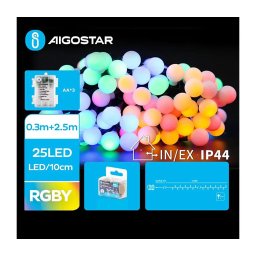 Aigostar - Ghirlandă LED de Crăciun pentru exterior 25xLED/3xAA/8 funcții 2,8 m IP44 multicoloră