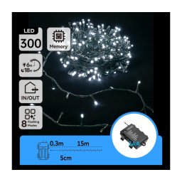Instalație LED de Crăciun de exterior Aigostar 300xLED/8 funcții 3xAA 15,3m IP44 alb rece