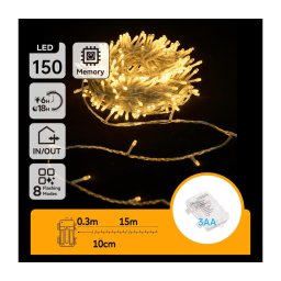 Aigostar -LED Ghirlandă luminoasă de exterior pentru Crăciun 150xLED/8 funcții 3xAA 15,3m IP44 alb cald