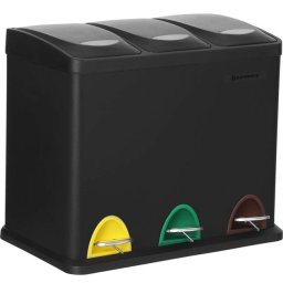 Cos de gunoi pentru colectare selectiva Songmics, 3 compartimente 3x8L, negru mat