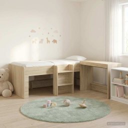 Cadru de Pat Inalt pentru Copii cu Birou 2 buc. Stejar Sonoma GartenMobel Dekor