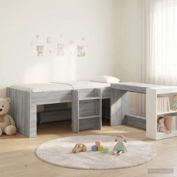 Cadru de Pat Inalt pentru Copii cu Birou 2 buc. Sonoma gri GartenMobel Dekor