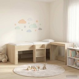 Cadru de Pat Inalt pentru Copii cu Birou 2 buc. Stejar Sonoma GartenMobel Dekor