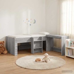 Cadru de Pat Inalt pentru Copii cu Birou 2 buc. Sonoma gri GartenMobel Dekor