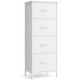 Comoda îngusta SONGMICS cu 4 sertare textile si blat MDF, alba