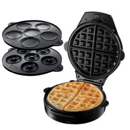 La mâna a doua: Aparat gogosi si vafe 3in1 Russell Hobbs Fiesta 24620-56, 900w, Placi antiadere, Capac cu autoblocare, Bordo/Negru