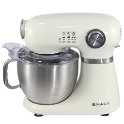 Mixer planetar Swiss Haus SH-KM2005, 1000 W, 5 l, 12 viteze, Pornire treptata, Cap rabatabil, Bol din inox, Crem