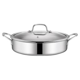 Cratita Swiss Haus SH-ZGLC24, 24 cm, 2,9 l, Acoperire ceramica Sapphire, Capac din sticla, Utilizabila la cuptor pana la 260°C, Inductie, Argintiu