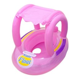 Colac gonflabil bebelusi cu parasolar Kiddie Float, sustinere tip chilotel, 12-36 luni, roz