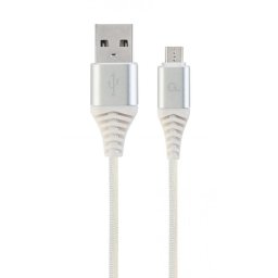 Gembird Premium cotton braided Micro-USB charging and data cable,2m,silver/white