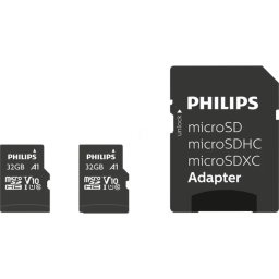 Card memorie Card de memorie microSDXC Philips 2-Pack 64 GB, UHS-I, U1, Class 10, include adaptor SD, Citire 80 MB/s / Scriere 30 MB/s