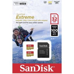 Card memorie microSDHC SanDisk by WD Extreme 32GB, Class 10, UHS-I U3, V30, A1, 2Pack + Adaptor SD