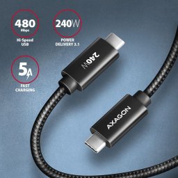 Cablu de date BUCM2-CM25AB, USB-C la USB-C 2.0, 2.5m, PD 240W, 5A, matisat, conector aluminiu, Negru
