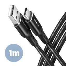 Cablu de date BUCM-AM10AB, USB-C la USB-A, 1m, 3A, USB 2.0, QC 3.0 60W, matisat, conector aluminiu, Negru
