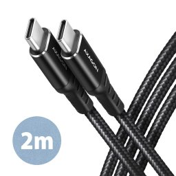 Cablu de date BUCM-CM20AB, USB-C la USB-C 2.0, 2m, PD 60W, 3A, matisat, conector aluminiu, Negru