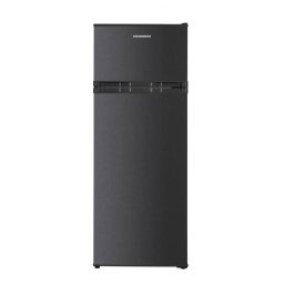 Aparate Frigorifice Frigider cu doua usi Heinner HF-H2206DGE++, 206 l, Clasa E, Control mecanic cu termostat ajustabil, Lumina LED, Trei rafturi din sticla, Compartiment fructe si legume, H 143 cm, Gri antracit texturat