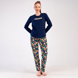 Pijama Damă din Bumbac 100% Vienetta, Model 'New Beginning' Bluză Mânecă Lungă și Pantaloni Tricot