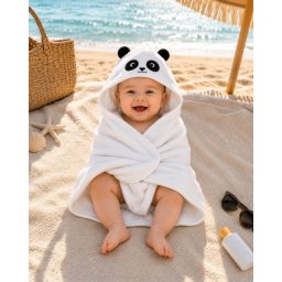 Prosop cu Glugă pentru Copii și Bebeluși Alb – Model Panda - Moale și Absorbant