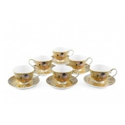 Serviciu de cafea cesti cu farfuriute 6 pers Klimt Kiss auriu - 250 ml