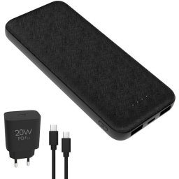 Baterie externa Set baterie externa 10000 mAh + adaptor retea + cablu USB-C, negru
