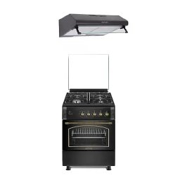 Aragaz Pachet Aragaz rustic Studio Casa Viva Sierra 60 x 60 cm, Cuptor Gaz+ Ventilatie Turbo, 4 ochiuri gaz, Rotisor, Grill gaz, Gratare fonta, Negru antracit +Hota Clasica Alfa Black 2 Motoare , Studio Casa