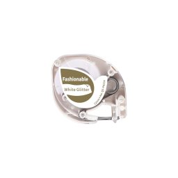 Etichete cu sclipici AIMO compatibile DYMO LetraTag, 12 mm, auriu pe alb, pentru personalizare si decor, Q5-PR234