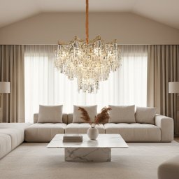 Candelabru din cristal VETRA Nobile, 6xE14, auriu, D40 cm, reglabil