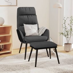 Scaun relaxare cu taburet, gri închis, textil/piele ecologica GartenMobel Dekor