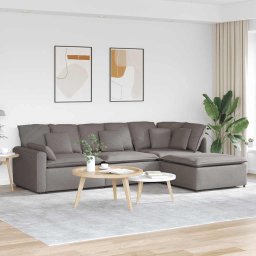 Canapea modulara cu taburet si perne, textil, gri taupe GartenMobel Dekor