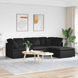 Canapea modulara cu taburet si perne, material textil, negru GartenMobel Dekor