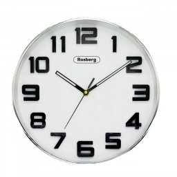 Ceas de perete Rosberg R59998A, 30 cm, Cifre mari, Mecanism silentios, Rotund, Argintiu