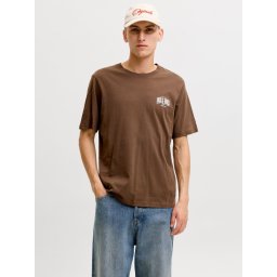 Jack & Jones Tricou barbati la baza gatului, din bumbac, Regular Fit, JJAERO, Maro (SELECTATI MARIMEA: XL)