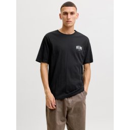 Jack & Jones Tricou barbati la baza gatului, din bumbac, Regular Fit, JJAERO, Negru (SELECTATI MARIMEA: XL)