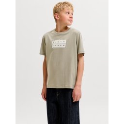 Jack & Jones Tricou baieti, din bumbac, Regular fit la baza gatului, Olive (SELECTATI MARIMEA: 176 cm)