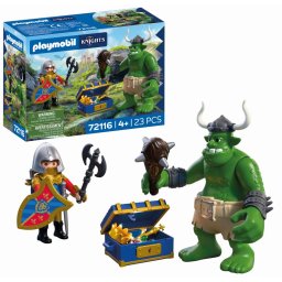 Playmobil - jucarie de rol trol si cavaler leu cu comoara