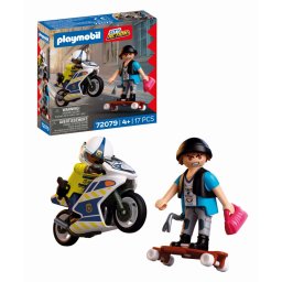 Playmobil - jucarie de rol politist cu motocicleta in urmarirea hotului
