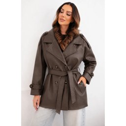 Palton Kesi din piele ecologică pentru femei cu curea