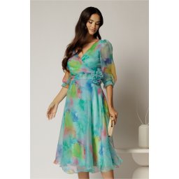 Rochie DY Fashion midi din organza cu imprimeuri turcoaz