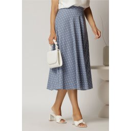 Fusta midi bleu clos cu buline
