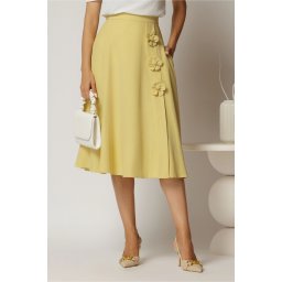 Fusta DY Fashion galbena cu aplicatii florale