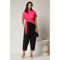 Pantaloni negri de zi din tencel cu snur si elastic pe talie