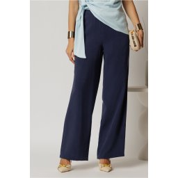 Pantaloni dama beumarin cu croi lejer si snur in talie