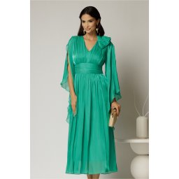 Rochie lunga verde crud de seara din voal peliculizat