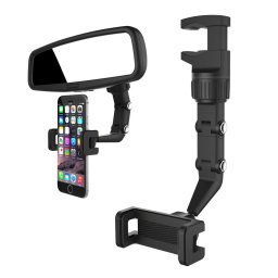 Suport telefon pentru oglinda retrovizoare auto, Hurtel, ABS, Negru