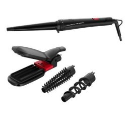 Perie Aparat de coafat Karl Lagerfeld Infinite Looks 9 accesorii invelis ceramic placa 2 in 1 pentru creponat/indreptat geanta pentru transport manusa de protectie 48 W varf rece Negru/Rosu
