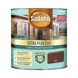 Lazură 3 în 1 lucioasă pe bază de apă, Sadolin extra plus, Teak, 2.5L / 5738862